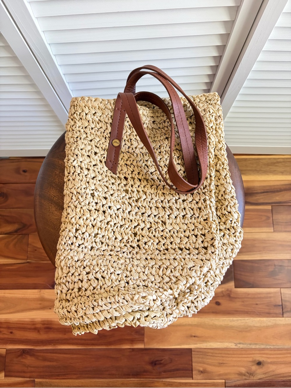 J. Crew Woven Market Tote with Brown Leather Straps - Picture 7 of 7